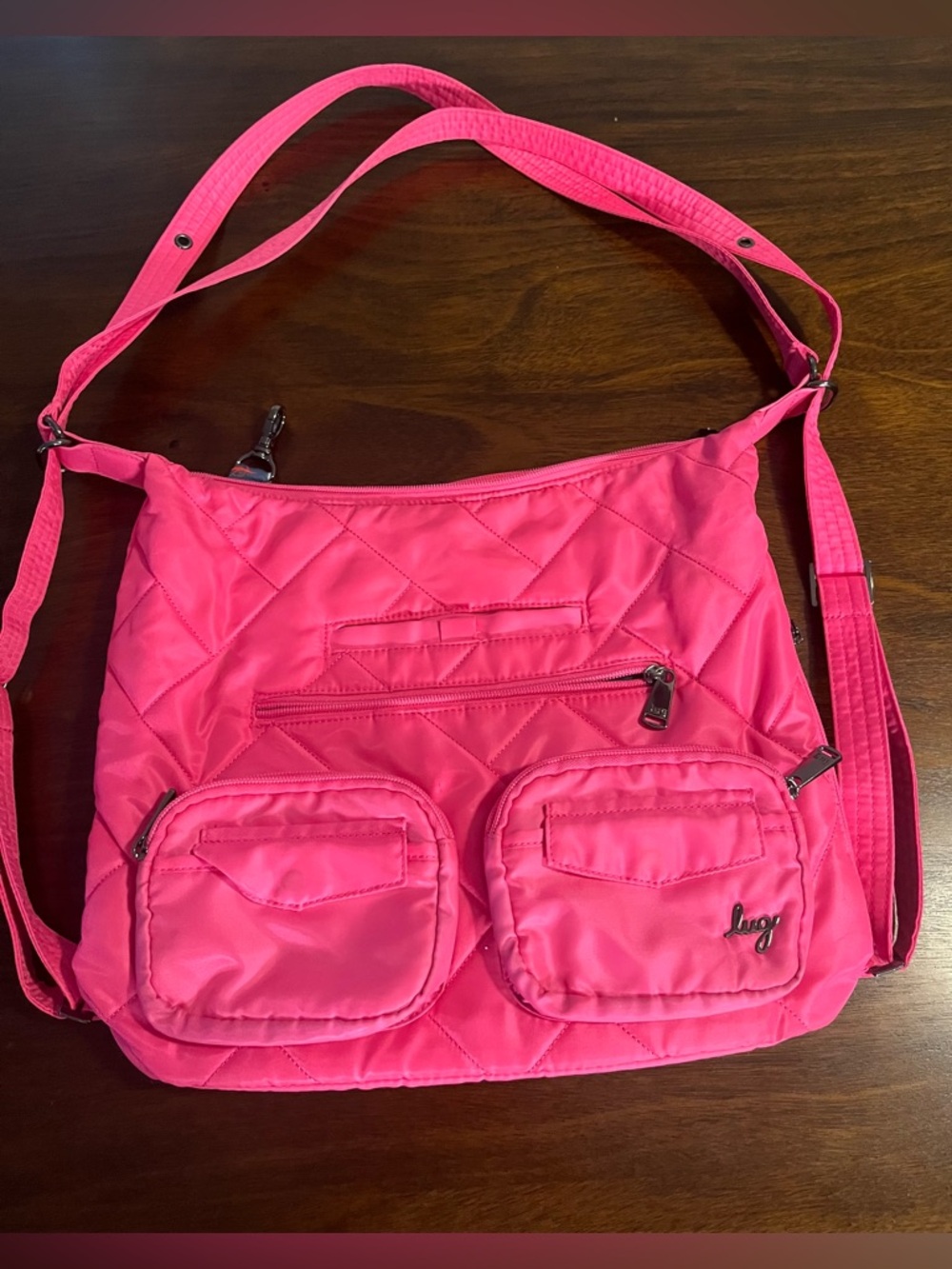 Lug Pink Quilted Crossbody Bag with Front Pockets